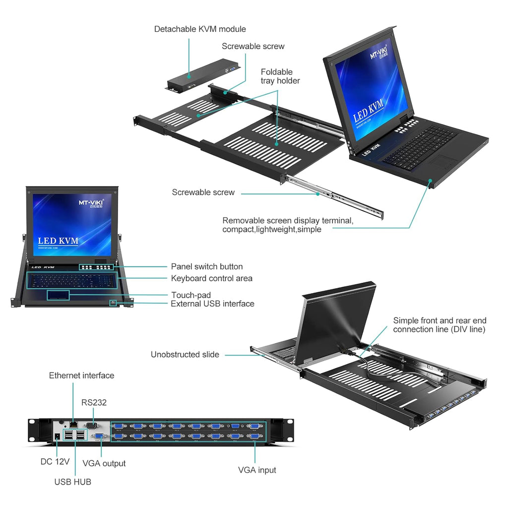 16 Port Rack Mount KVM Console Switch with 17 inch LCD Monitor U909