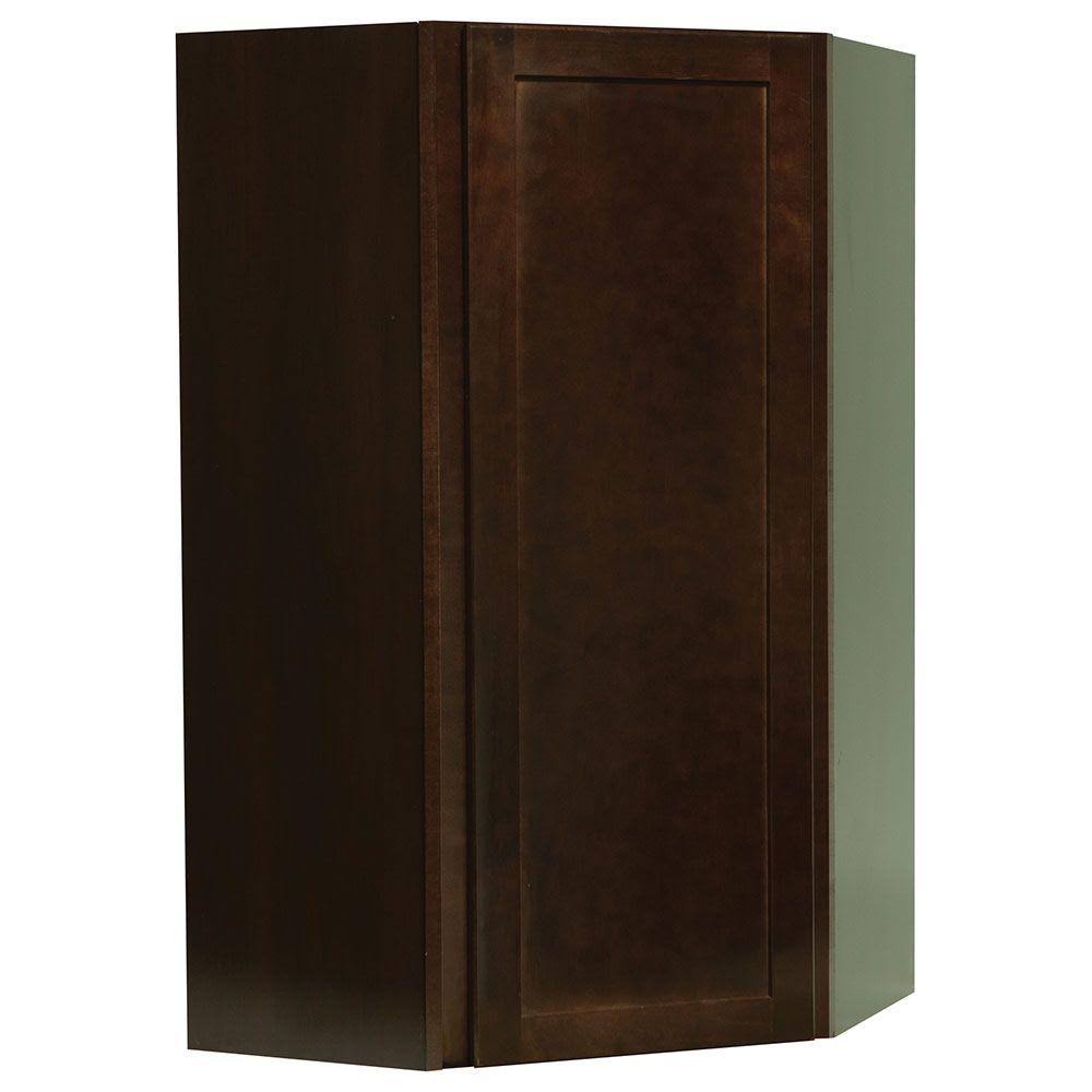 Shaker Assembled 24x42x12 in. Diagonal Corner Wall Kitchen Cabinet in Java U863560