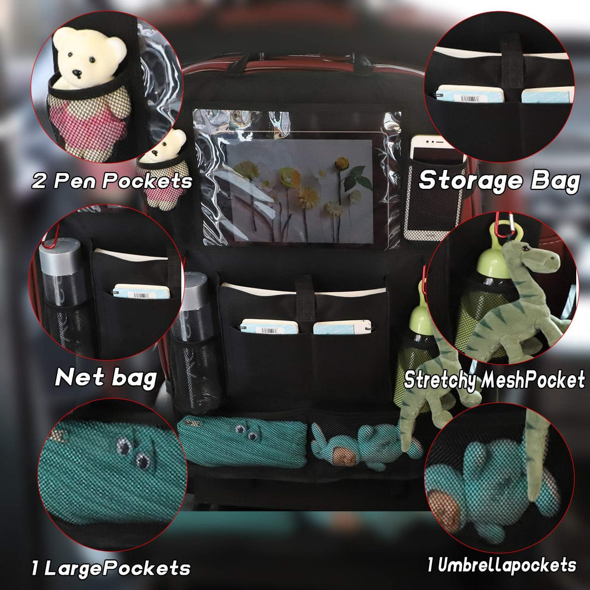 4PCS Car Seat Protector Set Tablet Holder Kick Mat Cover Backseat Organizer I6497