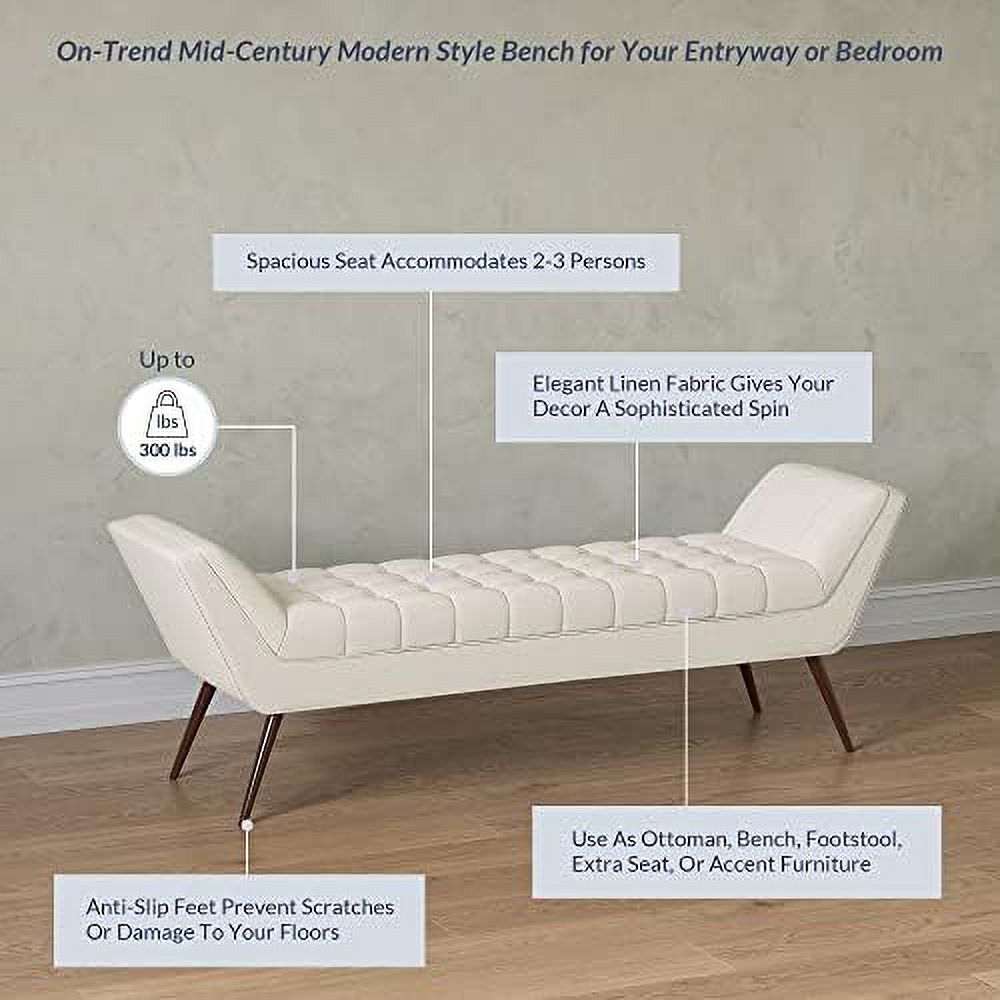 Grey Linen Fabric Ottoman Bench with Wood Legs Z6728