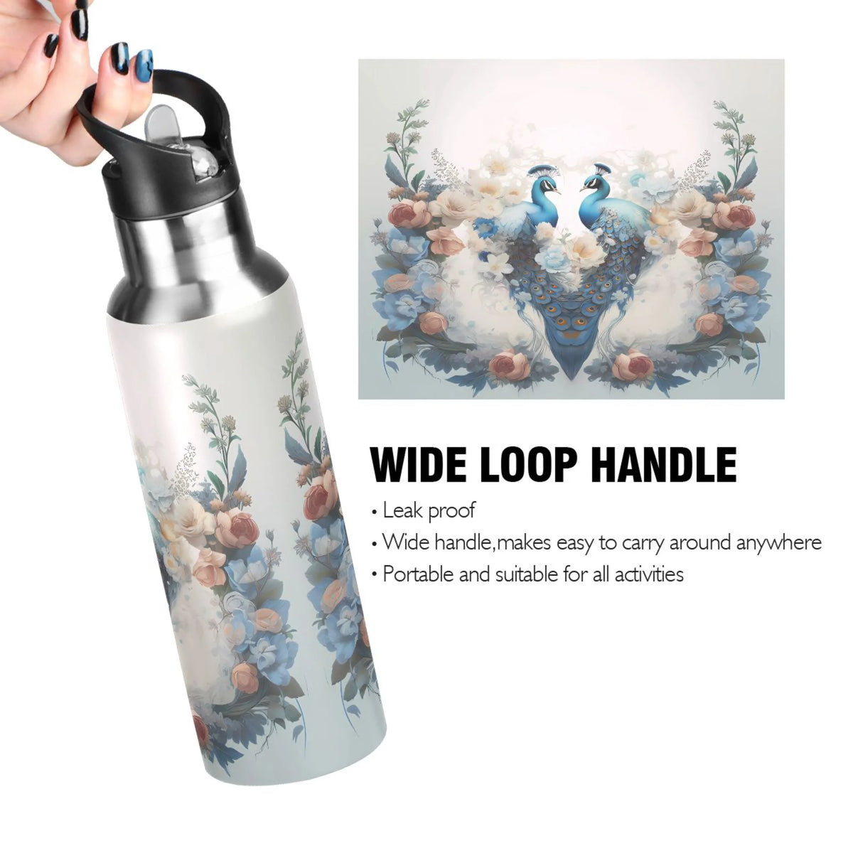 Stainless Steel Insulated Thermos Vacuum Flask Water Bottle with Straw Lid H950