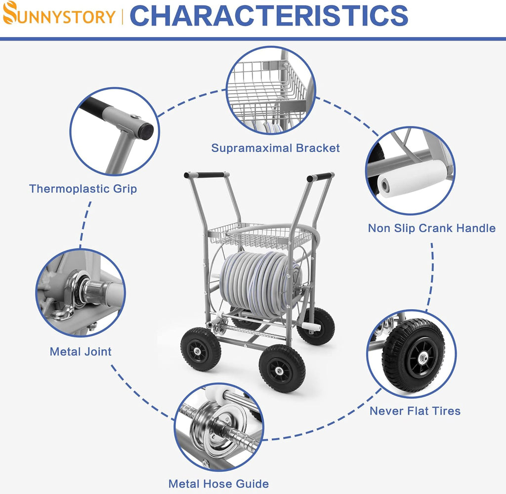 All Metal Garden Hose Reel Cart with Solid Tires K215