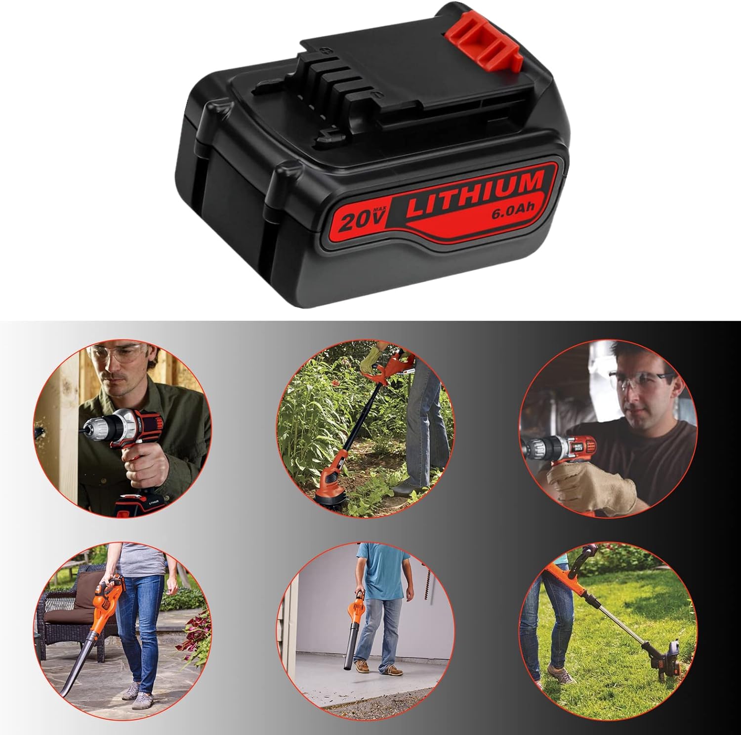 2 Pack 6.0Ah LBXR20 Battery Replacement for Black and Decker 20V Max Lithium Ion Cordless Tool Battery Z4409