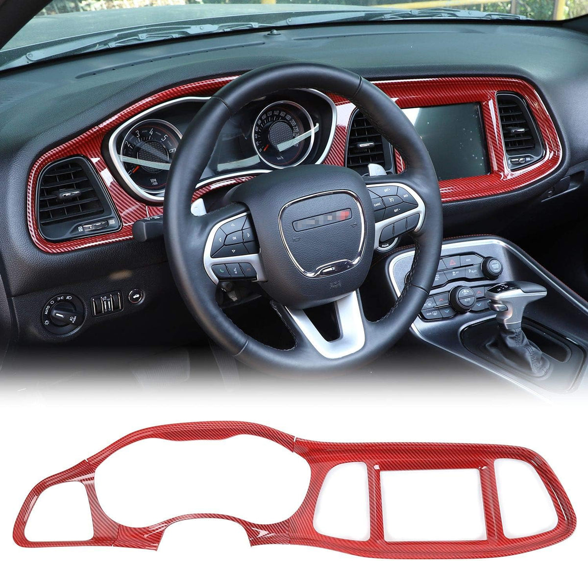 Red Carbon Fiber Center Console Dashboard Panel Trim X9530