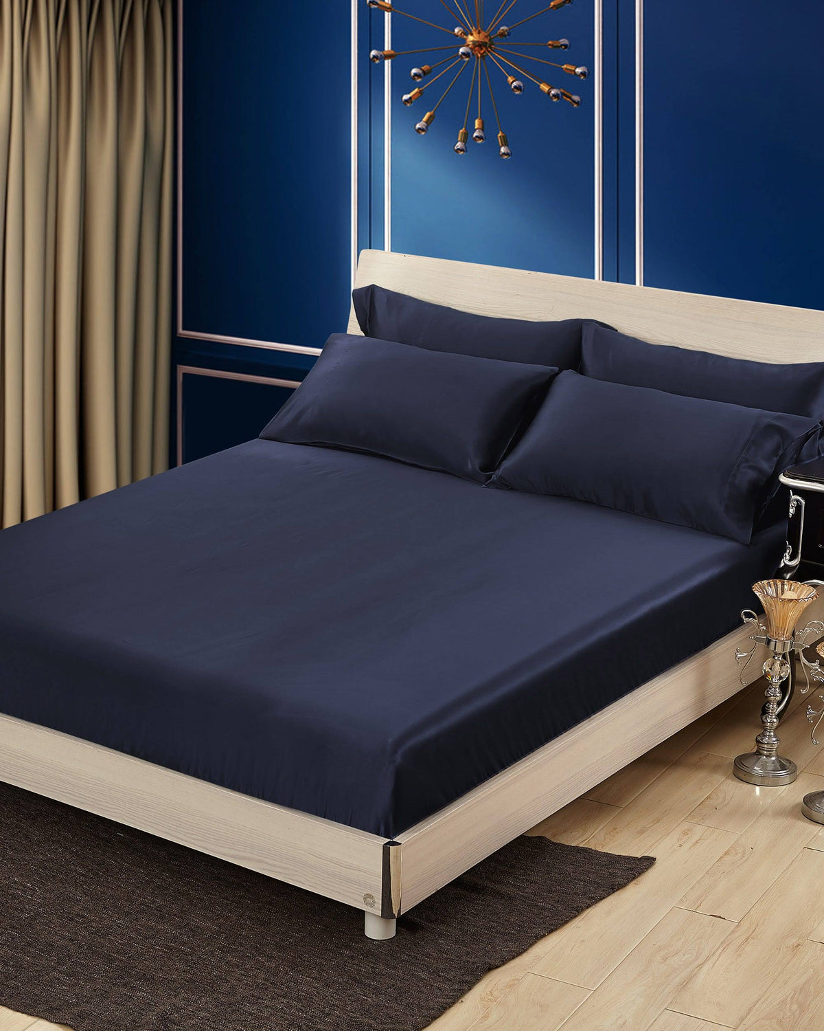 Navy Blue 100% 19 Momme Silk Fitted Sheets King H595