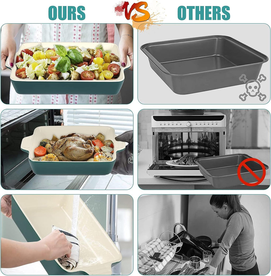 Ceramic Baking Dish Set of 4 Pcs, Rectangular Porcelain Bakeware, 14.7 x 8.5 x 2.6 Inches O7072