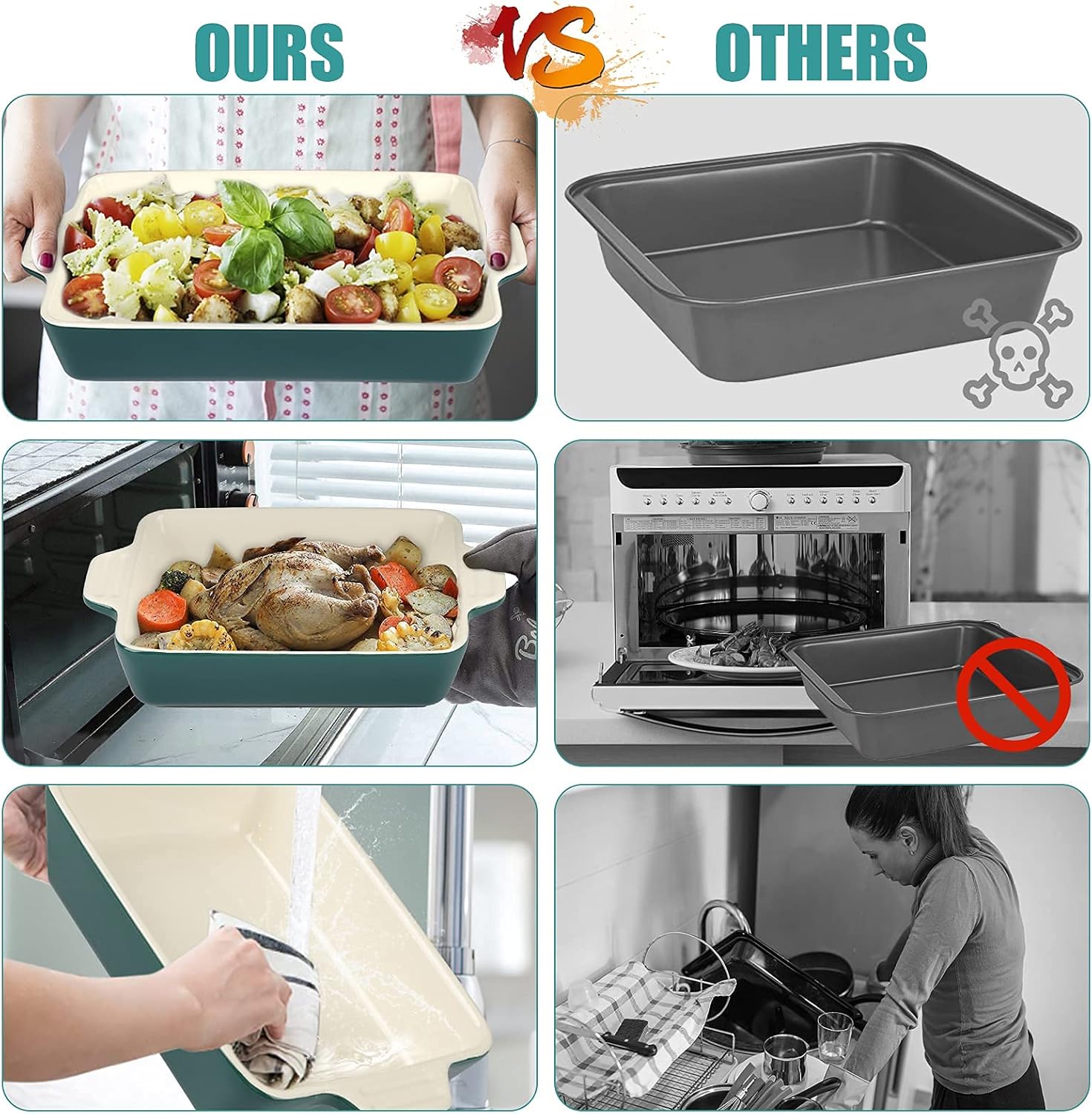 Ceramic Baking Dish Set of 4 Pcs, Rectangular Porcelain Bakeware, 14.7 x 8.5 x 2.6 Inches O7072
