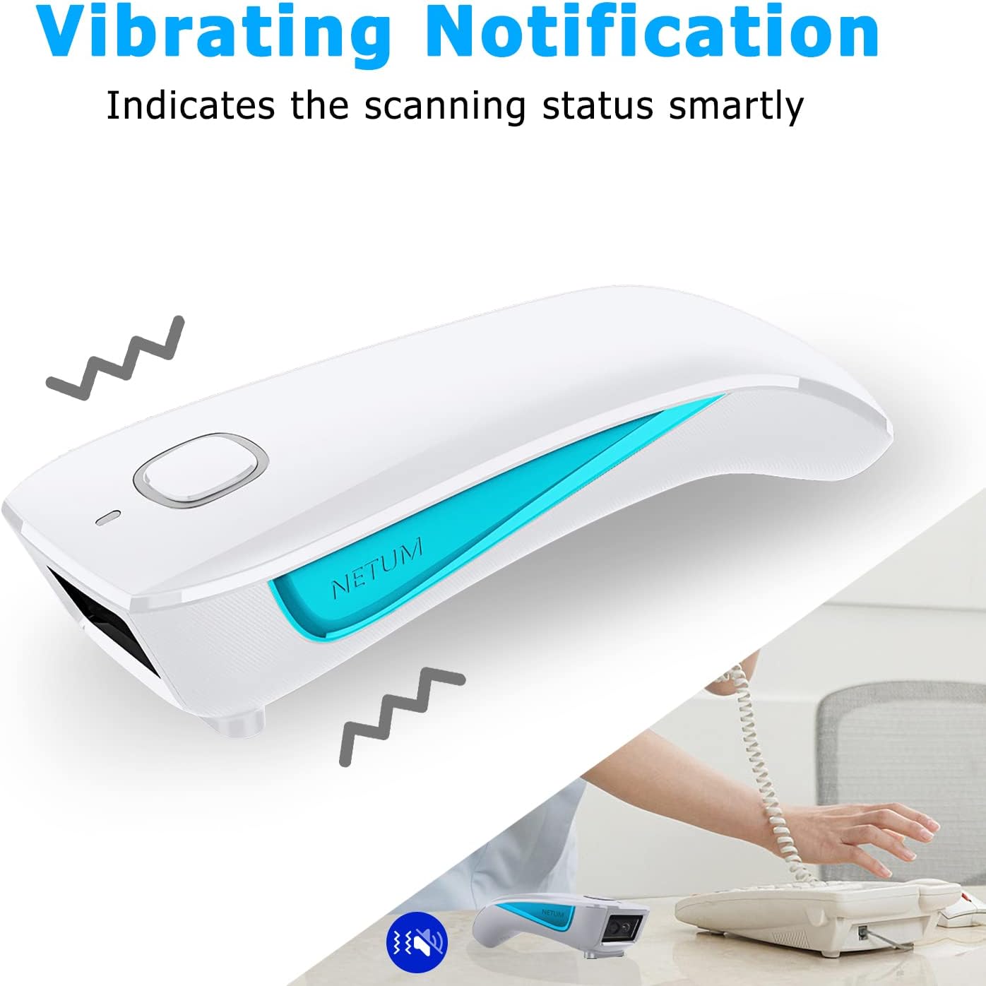 Wireless 2D QR Barcode Scanner, Bluetooth Portable Pocket Small 1D 2D Bar Code Reader, White Pack of 2 I737029