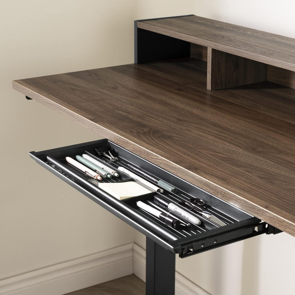 Adjustable Height Standing Desk with Built in Power Bar Natural Walnut, Matte Black Q636490