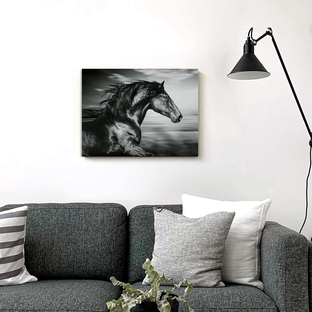 Black Horse Canvas Picture Prints Wild Animal Painting Art Artwork on Canvas D107978