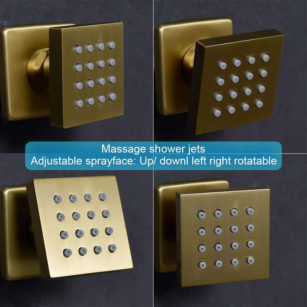 Brushed Gold Wall Mounted 12 Inch LED Rainfall Shower System With 6 PCS Body Jets K3485