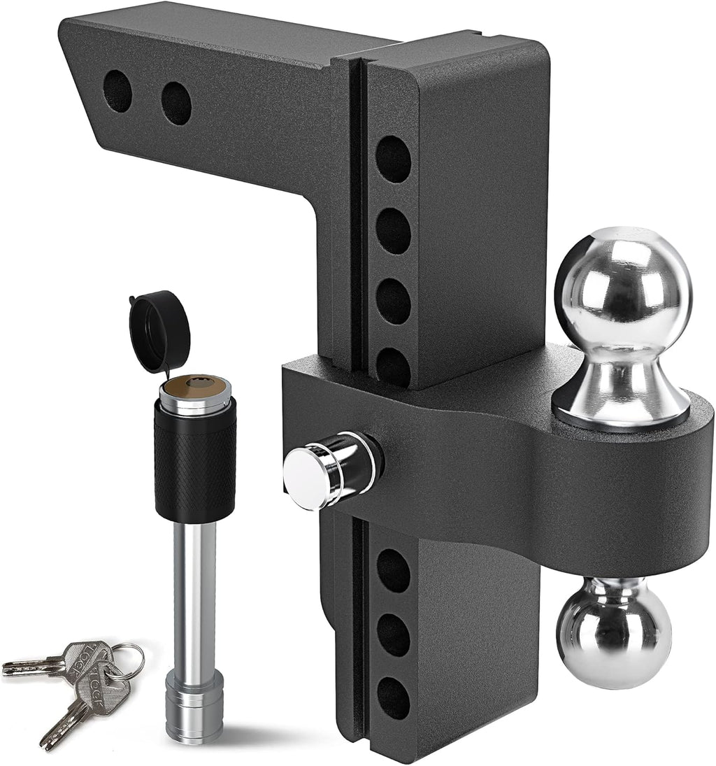 Adjustable Trailer Hitch Ball Mount, 2-Inch Receiver, 8-Inch Drop, Forged Aluminum Shank, 2-Inch and 2-5/16-Inch Combo Stainless Steel Tow Balls, Black T447