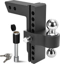 Adjustable Trailer Hitch Ball Mount, 2-Inch Receiver, 8-Inch Drop, Forged Aluminum Shank, 2-Inch and 2-5/16-Inch Combo Stainless Steel Tow Balls, Black T447