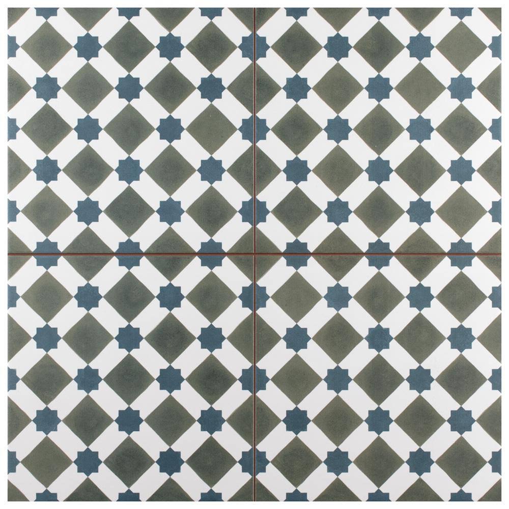 17-5/8 in. x 17-5/8 in. Ceramic Floor and Wall Tile, Blue/Green and White K438709