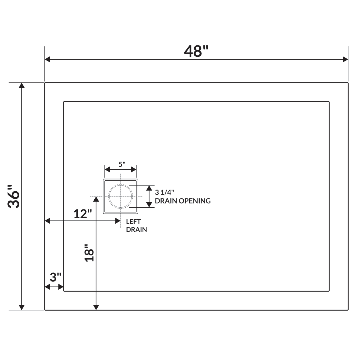 Left Double Threshold Shower Pan Base Wall Corner Left Drain Y7537