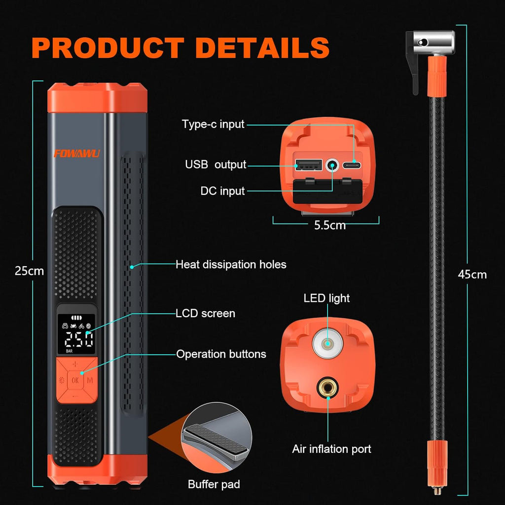 6000mAh 150PSI Tire Inflator Portable Air Compressor with LCD, Pack of 2 V370387