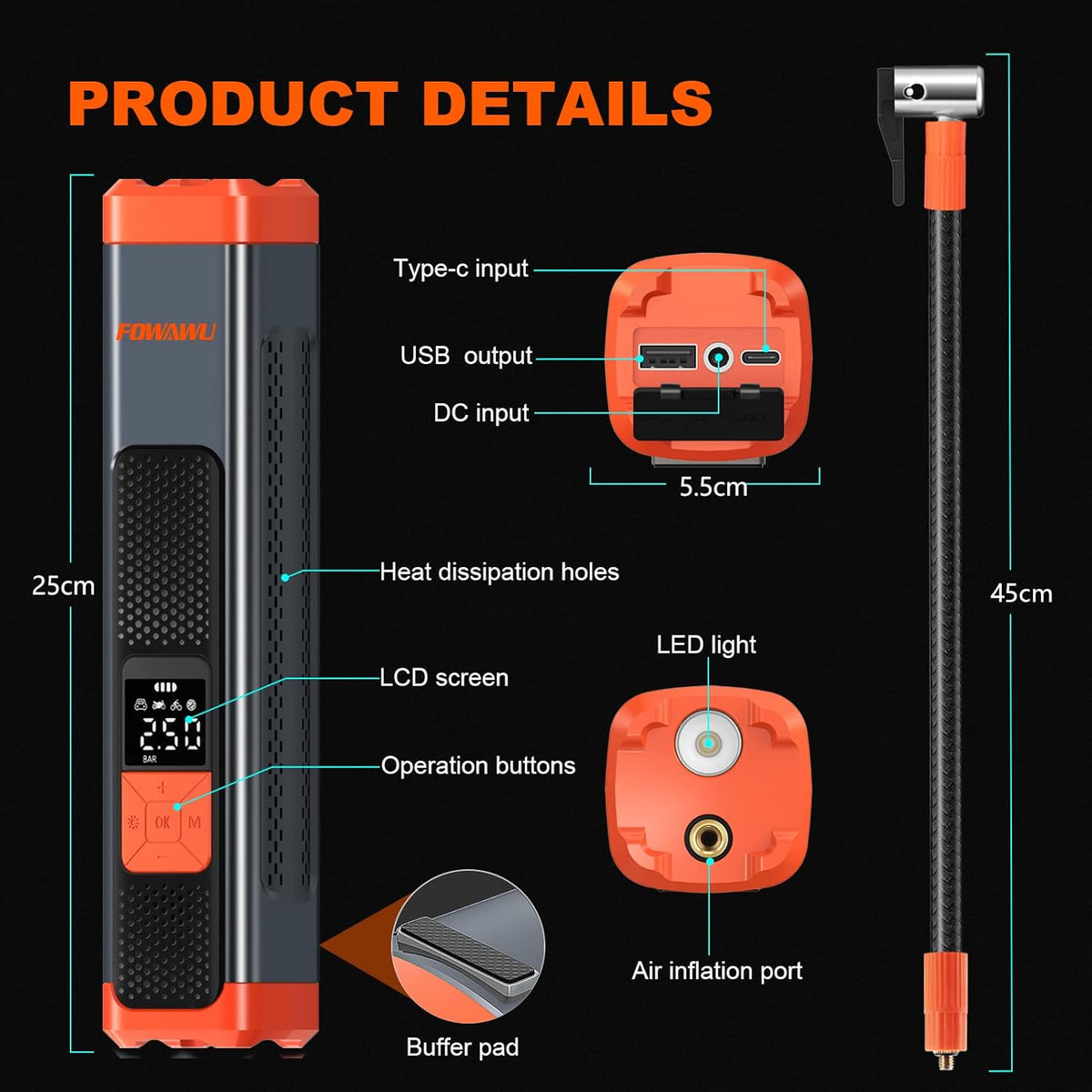 6000mAh 150PSI Tire Inflator Portable Air Compressor with LCD, Pack of 2 V370387