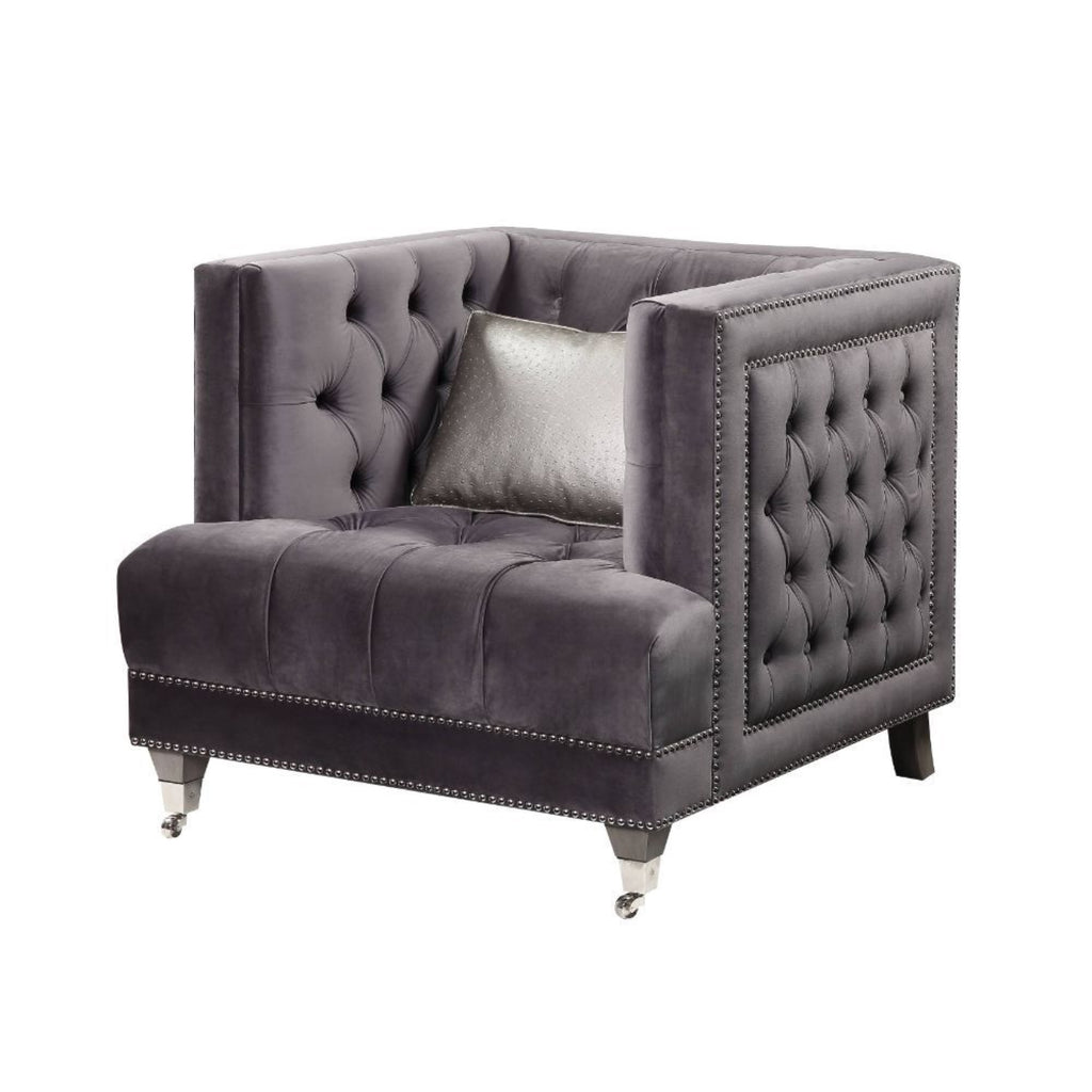 Gray Velvet Chair with Pillow H62024