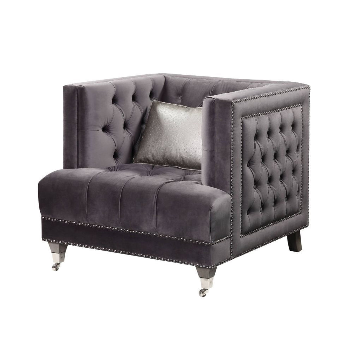 Gray Velvet Chair with Pillow H62024